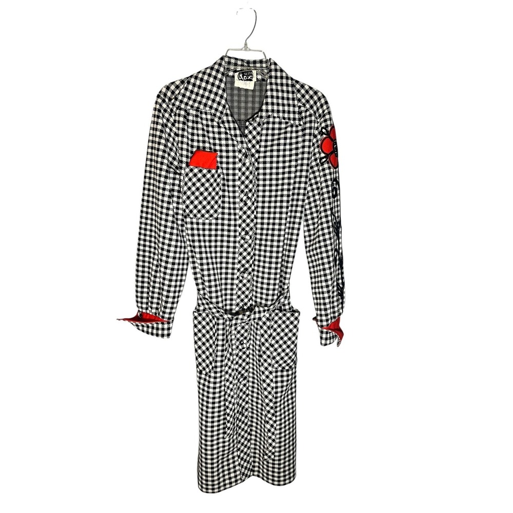Fox Original Vintage Women's Houndstooth Polyester Jacket Dress Embroidered L